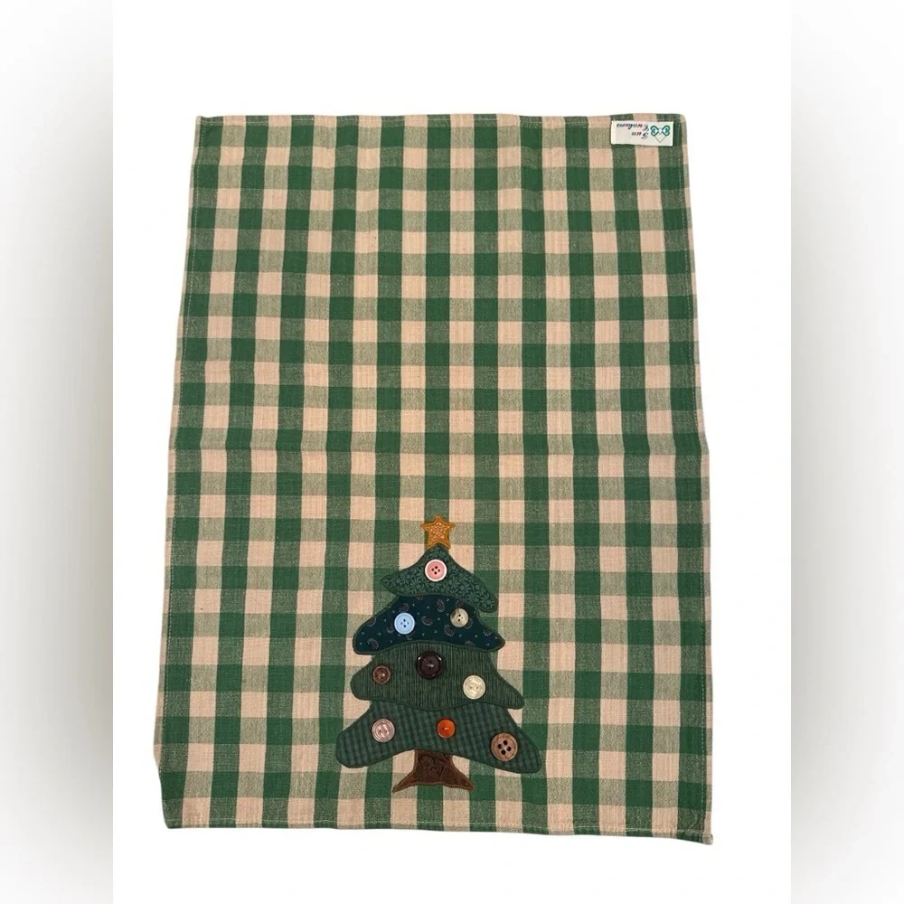 Vtg Set of 2 1990's Fun Creations Christmas Plaid Dishtowel Plaid Buttons